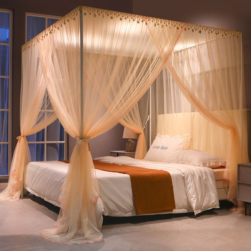 Mosquito net Court princess wind 1 8m1 5m bracket household encryption small fresh bed curtain Three-door bedroom 1 2