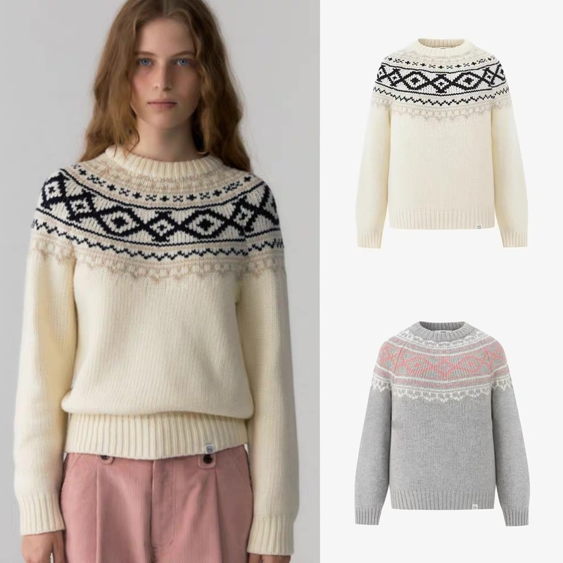 Special Offer Korean Designer Brand Dp Round Neck Fair Isle Pattern Pullover Versatile Long-Sleeve Knit Sweater in Three Colors