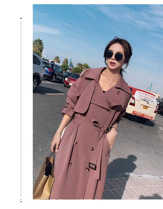 2019 phụ nữ mới phiên bản Hàn Quốc của áo khoác áo gió Anh phổ biến áo ngực đôi áo gió dài - Trench Coat