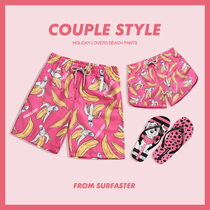 Couple beach pants mens tide brand seaside vacation shorts slits can be in the water quick-drying swimming trunks cartoon sexy five-point pants women