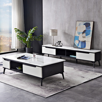 Rock slab TV cabinet coffee table combination minimalist Nordic modern simple living room small apartment marble retractable TV cabinet