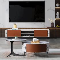 Saddle skin rock slab coffee table TV cabinet combination modern light luxury simple size apartment type living room round tea table home