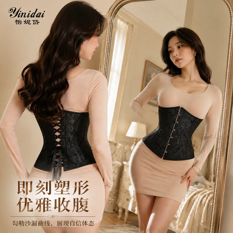 Sexy Lace Shapewear Waist Cincher Slimming Corset with Buckle Closure, Suitable for All Seasons, Front Buckle and Back Straps 705