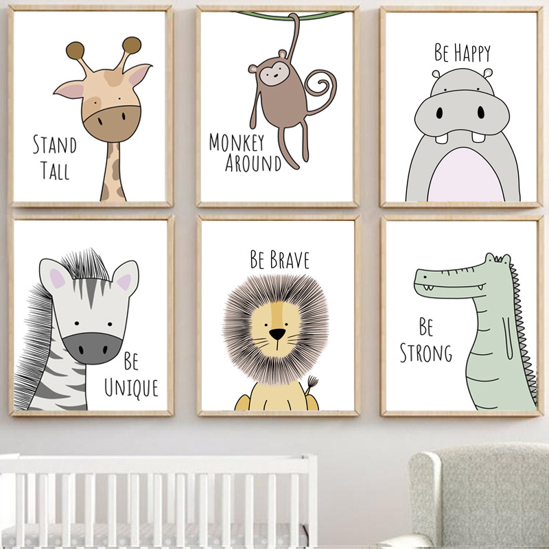 ins cute cartoon animal decoration painting children's room kindergarten without frame drawing core wall decoration-Taobao
