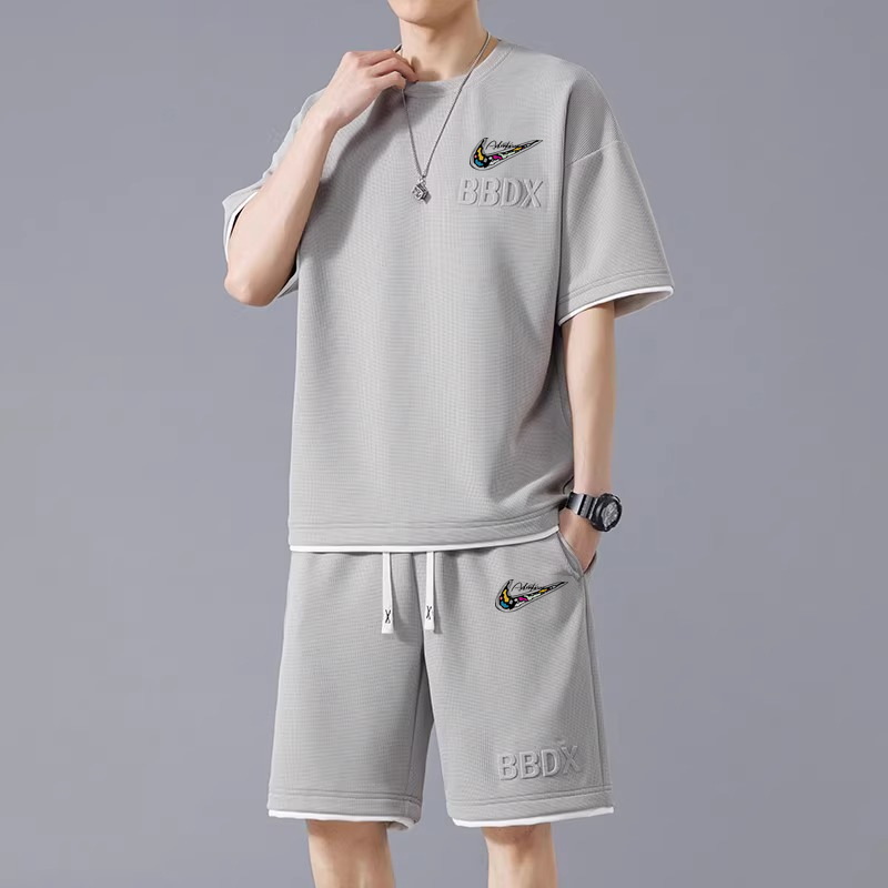 Outlet Store Casual Suit for Men 2025 Summer Thin Breathable Short-Sleeved Shorts Loose Plus Size Complete Set