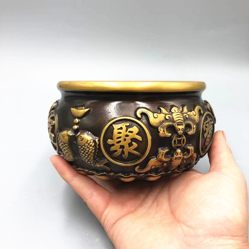 Brass Cornucopia Ornament Thickened Antique Copper Basin Living Room Office Desk Decoration Ba Fu Feng Shui Gift