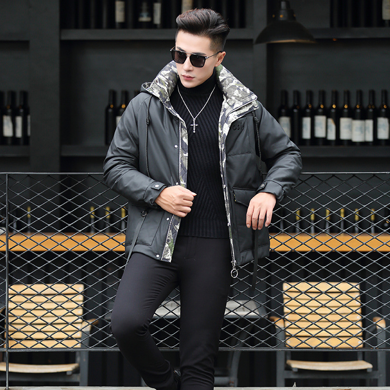 2020 Winter New nam Da Matte Sheep da Casual Lập Lập dài Xuống Leather Jacket Burst