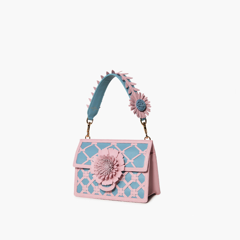 Maison Saha Floral Crossbody Bag, New Spring/Summer Style, Mini Square Bag, Pink and Blue Floral Woven Bag