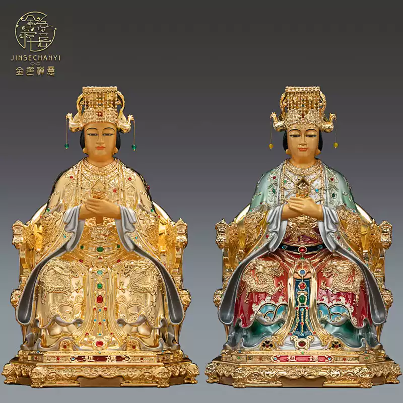 銅像 仏像 聖母銅像 海神媽祖嬢嬢神像 祈福 家でお堂に 置物 を供えます 鎏金純銅媽祖神像天上聖母林默天後娘娘湄洲島海神娘娘銅像擺件-淘寶