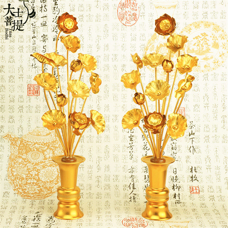 Handmade knead for Buddhist vases Lotus Buddhist Hall emulation bouquet fake flowers Golden Lotus Flowers color painted home for the Buddha pendulum pieces