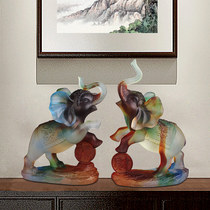 Glass elephant wiring fortune pair of office tableroom seamless household Gei elephant shop for gift absorption