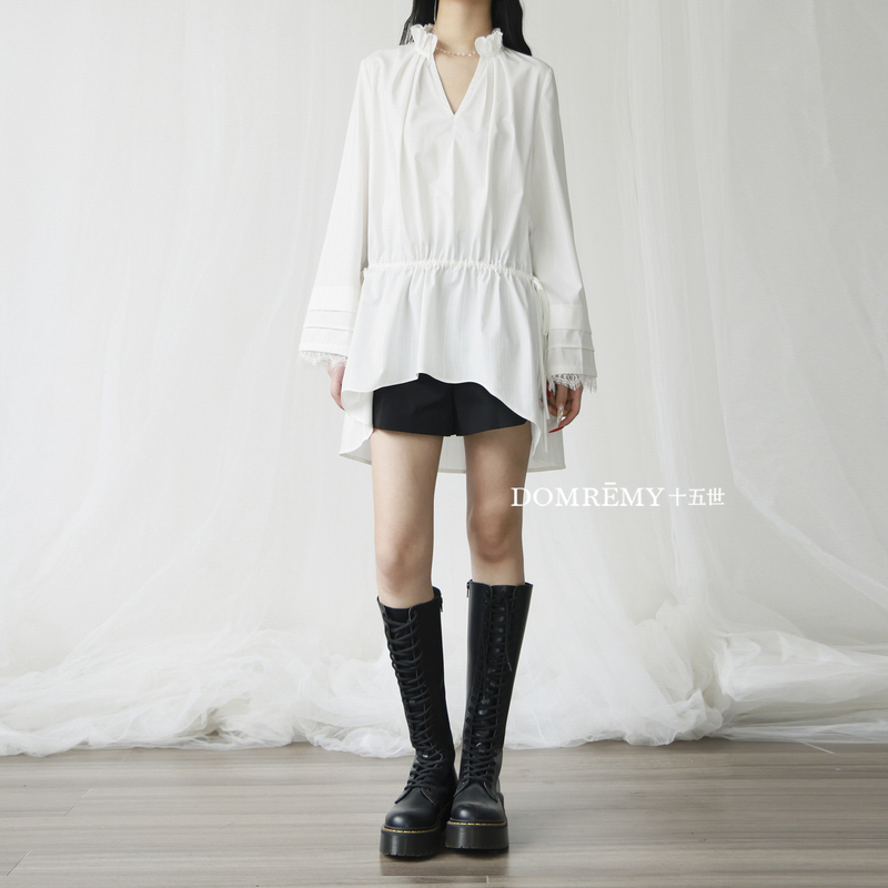 Domremy Xv Spring Ruffled Vintage French Shirt with Lace Patchwork and Stunning Design Top Dress