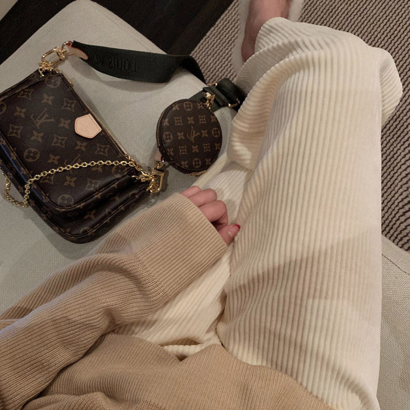 Maternity knitted pants Harun Luo Radish pants Autumn and winter thickened velvet wide-legged pants wear fashion corduroy pants