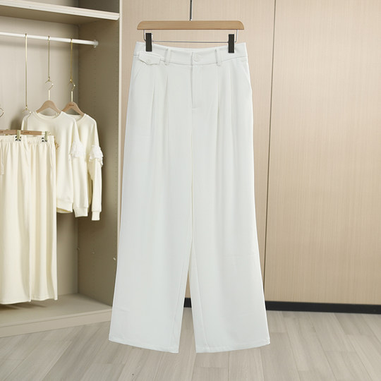 Serie Bei color sólido simple vertical recto suelto y versátil pantalones casuales 25 verano nueva marca descuento ropa de mujer