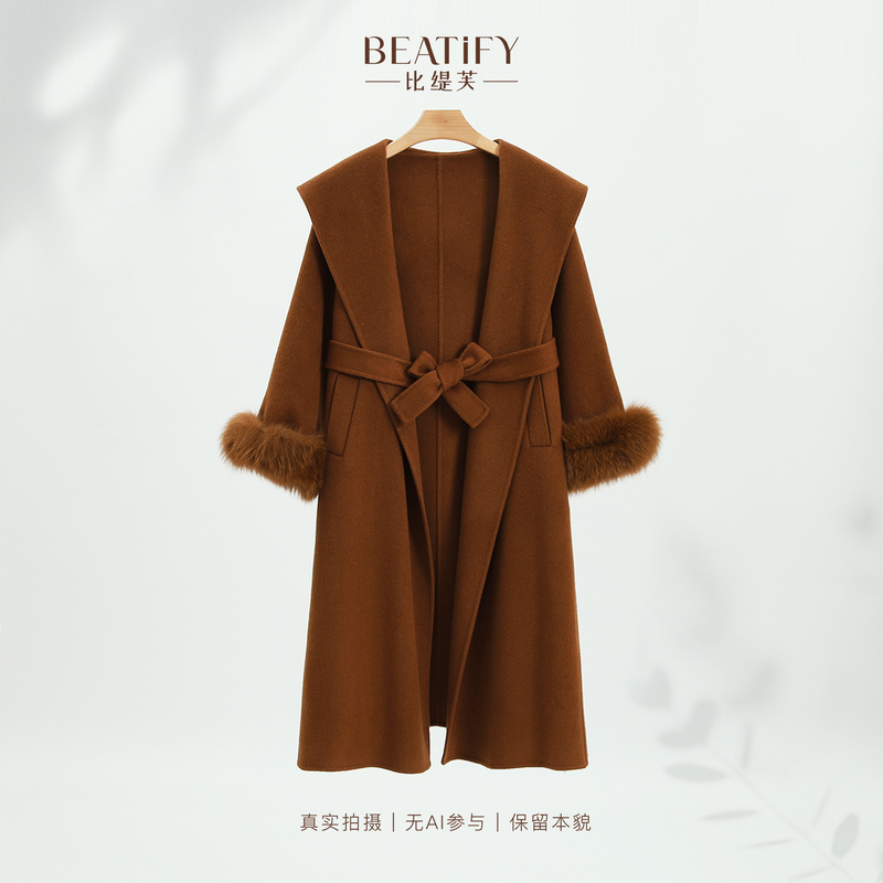Be Series Elegant Style 90% Wool Double-Sided Wool Coat with Lapel and Wool Cuffs, Winter 26 New Model, Brand Discount Women's Clothing