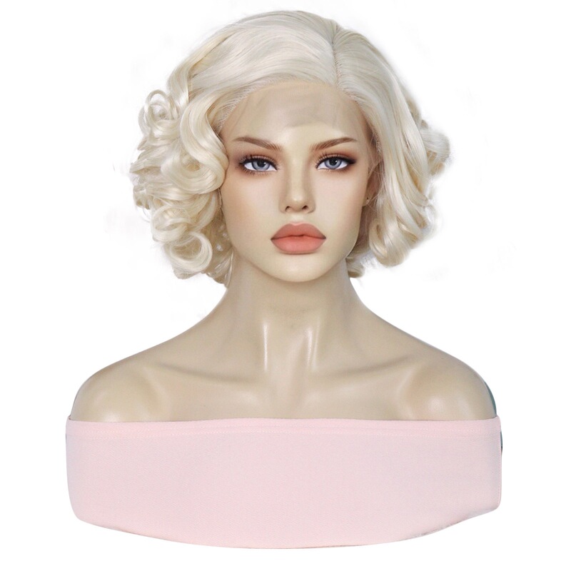 Marilyn Monroe Wig European and American White Gold Women's Lace Front Synthetic Wig Fashionable Wavy Short Curly Hair