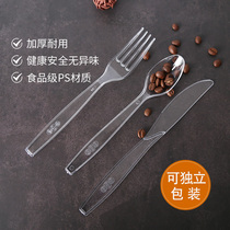 Disposable plastic knife fork spoon 1000 7-inch thickened transparent fruit fork Three-flower steak knife and fork rice spoon