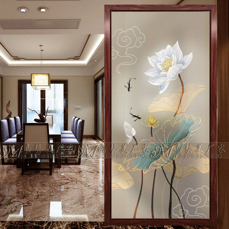 Custom Nordic entry art glass partition screen powder room decoration porch living room frosted light-transmitting craft painting
