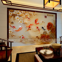 Chinese style nine fish art glass TV background craft glass double-sided partition screen porch rich and beautiful