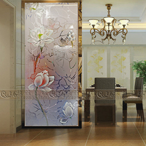 Modern minimalist art glass carving craft glass living room screen partition transparent porch glass plain Lotus