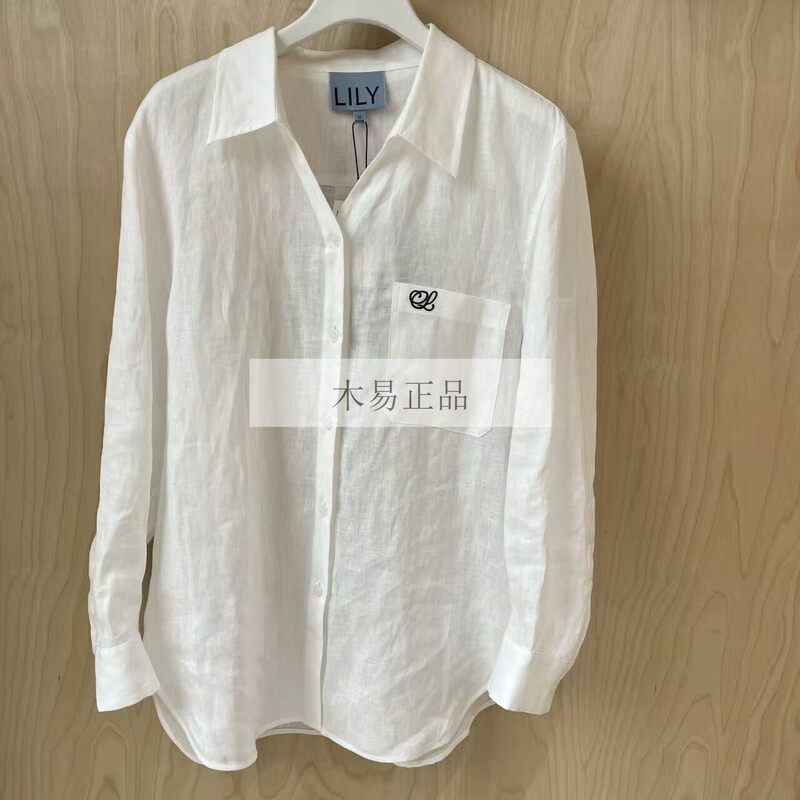 Lily 2026 Summer Style 126240C4213 Simple Versatile Pocket Linen Breathable Long-Sleeve Shirt for Women