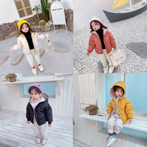 Winter childrens down cotton clothes boys and girls plus velvet padded padded jacket small children Korean version of foreign atmosphere warm tide coat