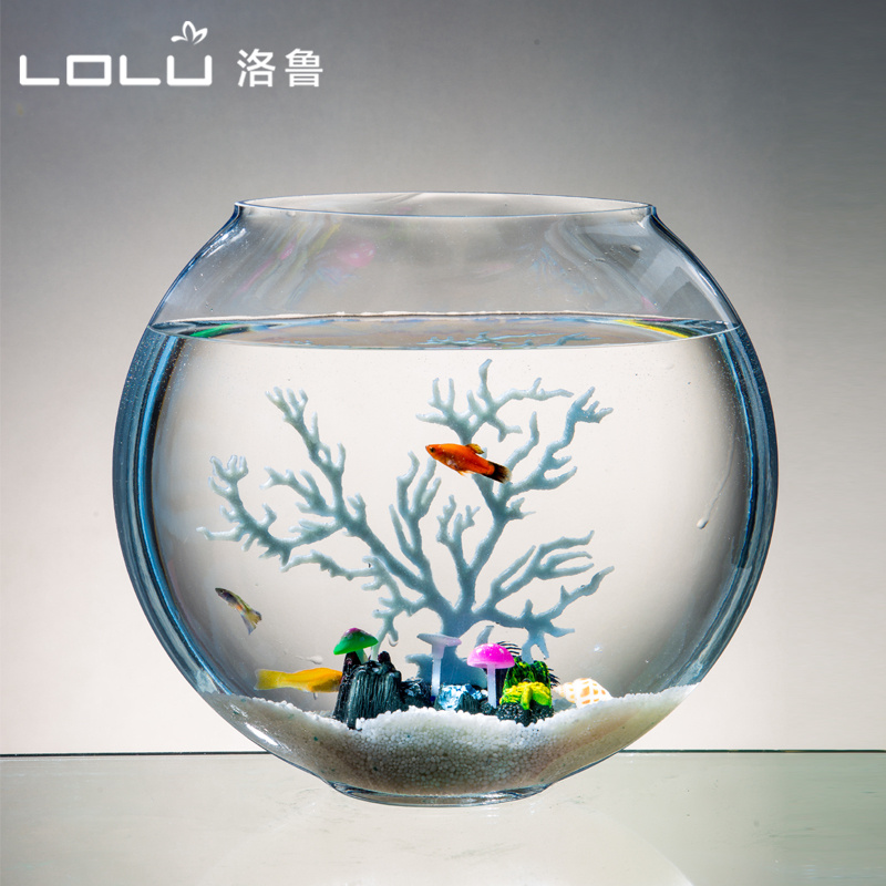 Glass fish tank round large number thickened flat round midsize gold fish tank Aquarium Tabletop Rigging Ecological Hydroppot