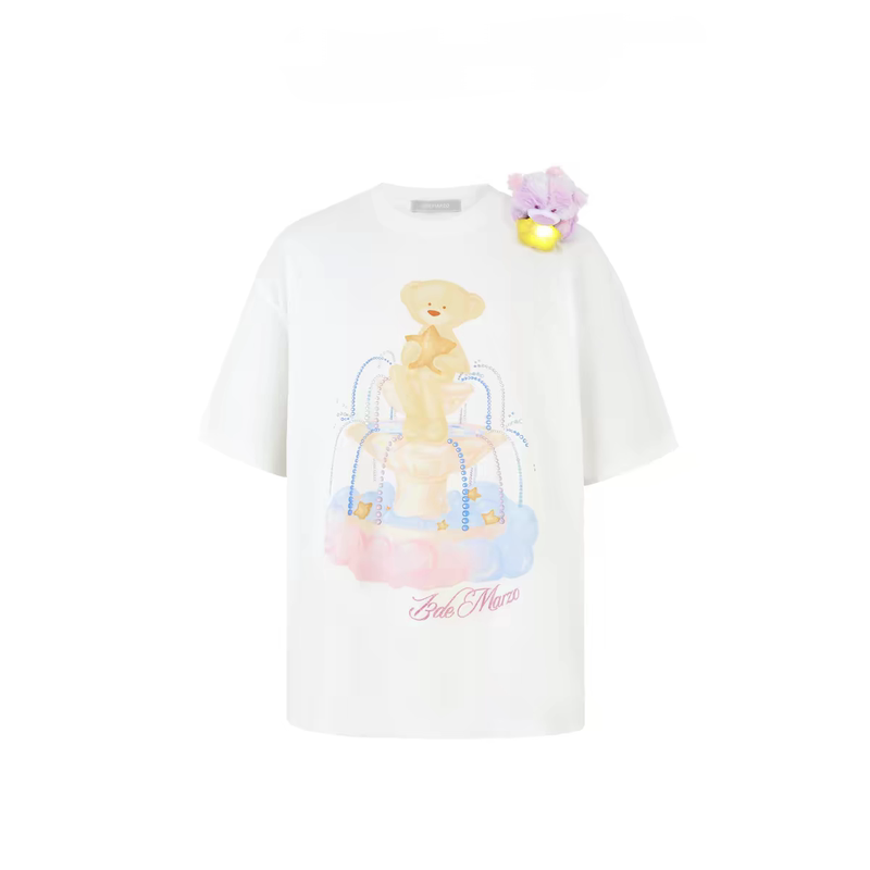 In Stock~13 Little Bear 2026 Summer New Model Fountain Light-Up Doll T-Shirt Round Neck Casual Versatile Short-Sleeve Top for Men and Women In Stock~13 Little Bear 2026 Summer New Model Fountain Light-Up Doll T-Shirt Round Neck Casual Versatile Short-Sleeve Top for Men and Women