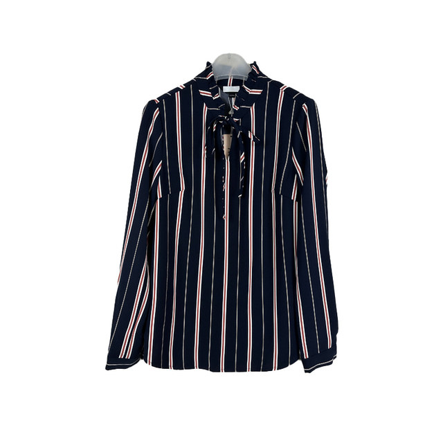 La series counter genuine ladies commuting stand-up collar vertical striped bow long-sleeved shirt for women spring and autumn 70011712
