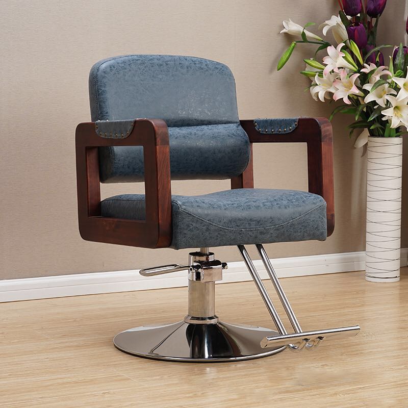 Hair cutting chair Wrought iron armrest Solid wood armrest hairdressing chair Hair salon special lifting hair cutting chair Put down chair