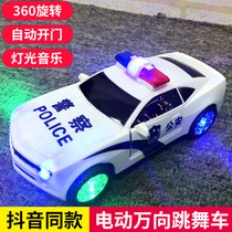 Childrens electric Police Car childrens toy car 360 degree rotating door light music dance universal tremble