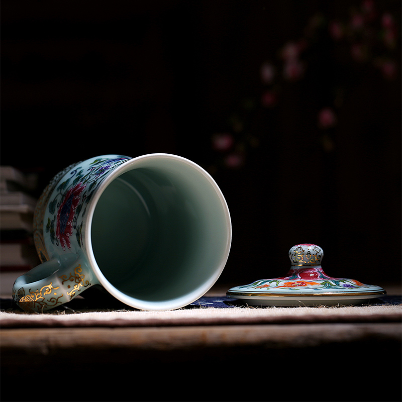Red xin manual paint celadon office cup keller cup meeting personal cup cup with cover ceramic business