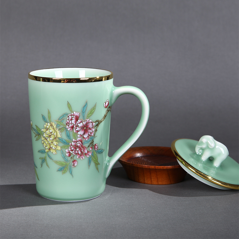 Red xin office tea jingdezhen ceramic tea set household with cover glass celadon keller single CPU