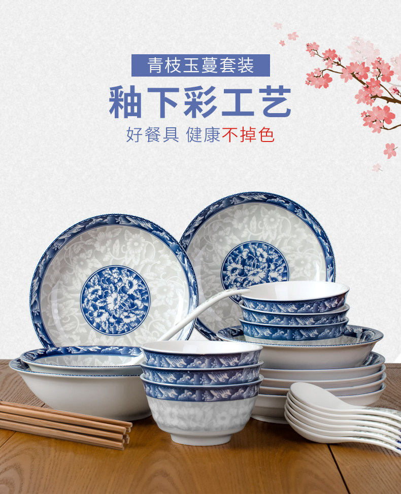 兆宸 景德镇产 釉下彩陶瓷餐具套装 18头 天猫优惠券折后￥49.8包邮（￥59.8-10）2款可选