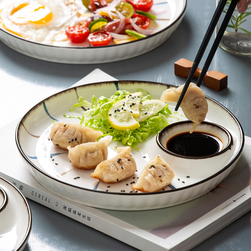 Japanese dumpling plate with vinegar plate creative breakfast plate plate partition plate household dumpling net red plate