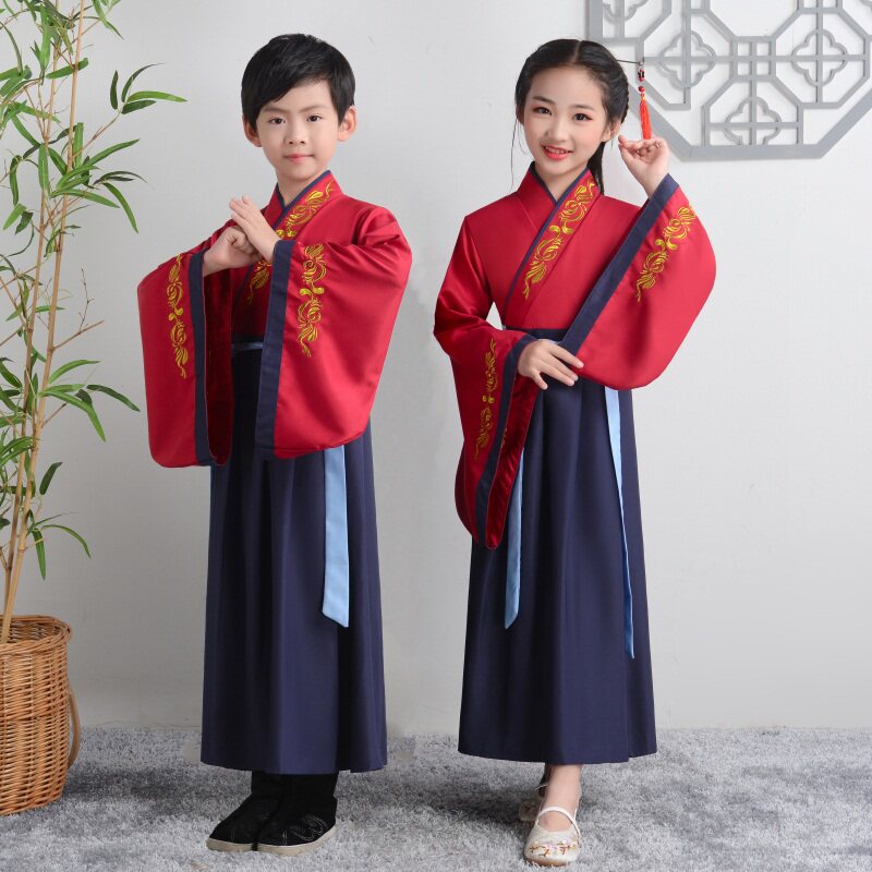 Children's costumes Hanfu girls' Chinese school uniforms boys' three-character classics disciples' performance costumes ru skirt book children's performance costumes