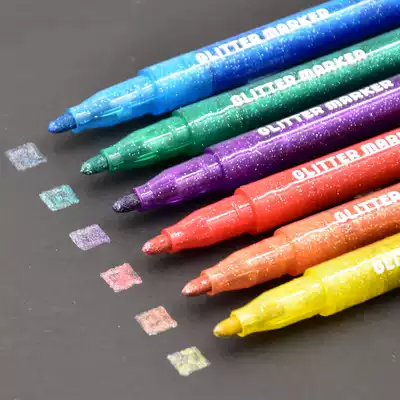 Japanese stationery creative glitter pink color marker hand account book DIY graffiti painting black card pen 6-color set