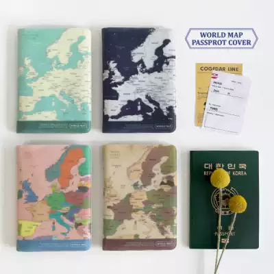 Half-way door Korea indigo creative world map Travel abroad men and women passport holder Passport cover ID cover