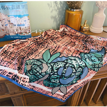 The owner left himself ~ classic Camellia small fragrant wind silk scarf blue sunscreen shawl big square scarf Spring Girl