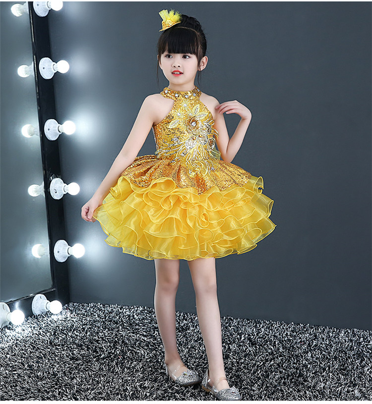 Ngày tết trẻ em pettiskirt trình diễn trang phục sequin cô gái công chúa váy khiêu vũ quần áo nhảy hiện đại váy trang phục mùa hè đầm đẹp cho be gái 7 tuổi