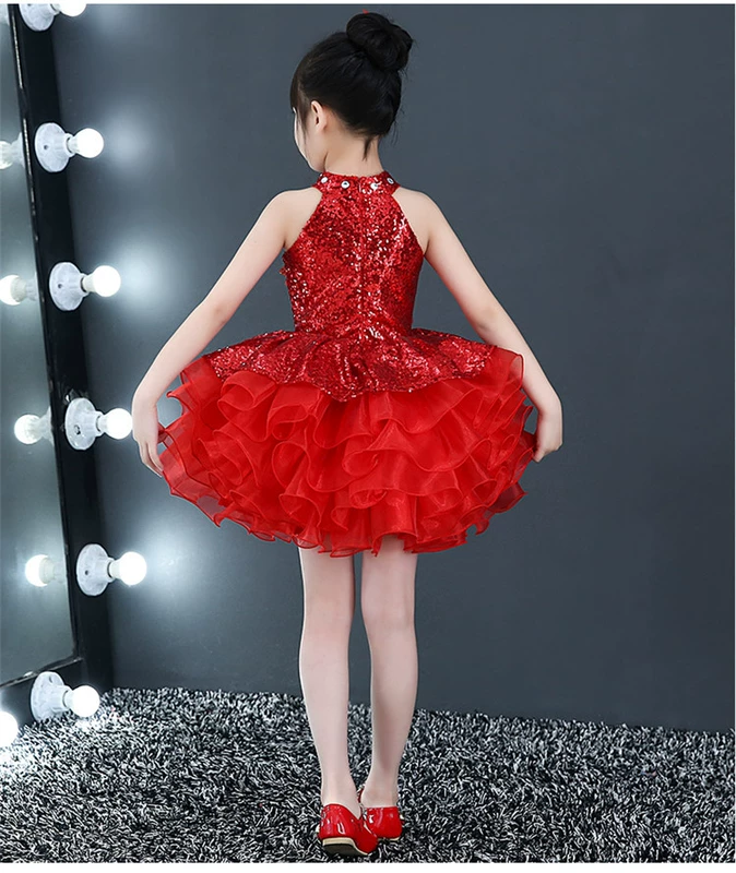 Ngày tết trẻ em pettiskirt trình diễn trang phục sequin cô gái công chúa váy khiêu vũ quần áo nhảy hiện đại váy trang phục mùa hè