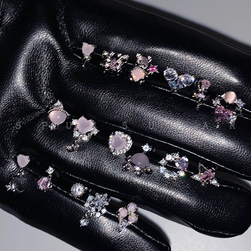 Розовые серьги с цирконом, с медвежатами, инкрустировано бриллиантами