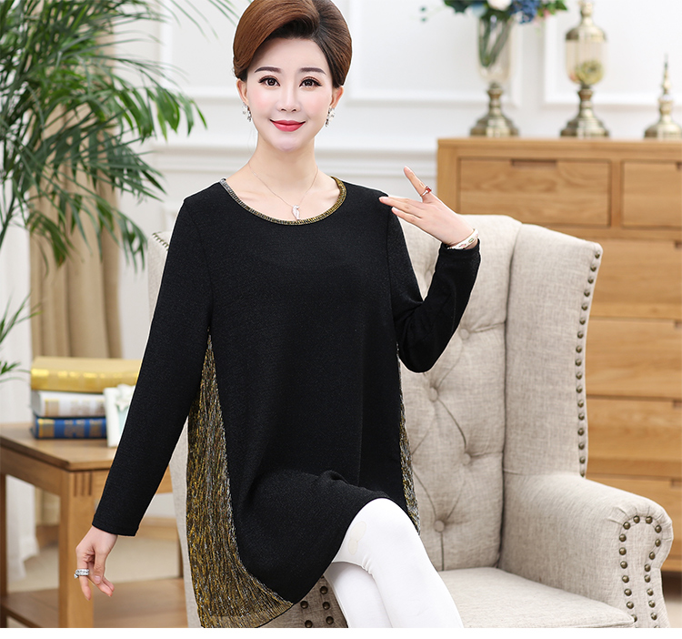 Áo phông mùa thu 2018 cho mẹ béo buông tha cho lứa tuổi trung niên của phụ nữ mùa xuân dài tay áo thun size lớn 200 kg đầm suông tuổi trung niên