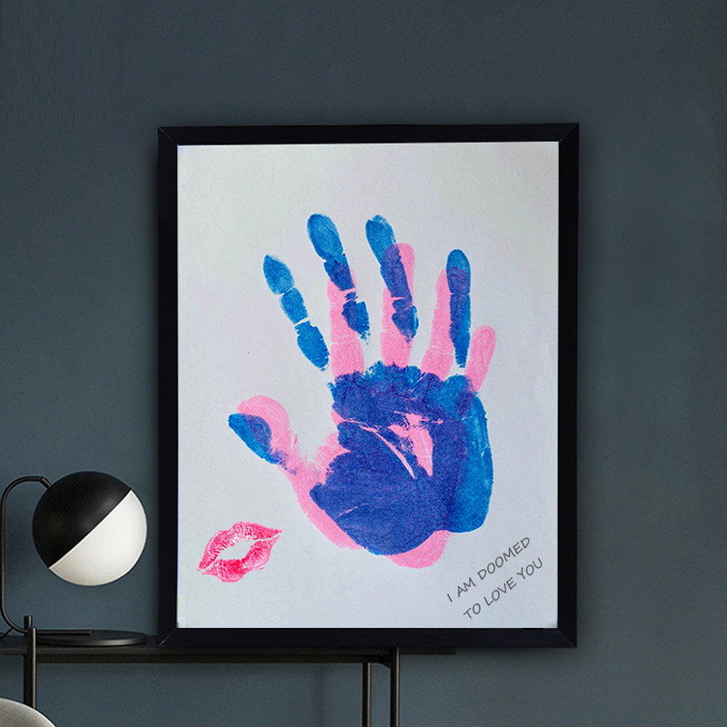 Hand and Footprint Hundred Days Commemorative Gift Palm Print Painting Big Hand Plus Small Hand Gift Couple Color Handprint Photo Frame DIY