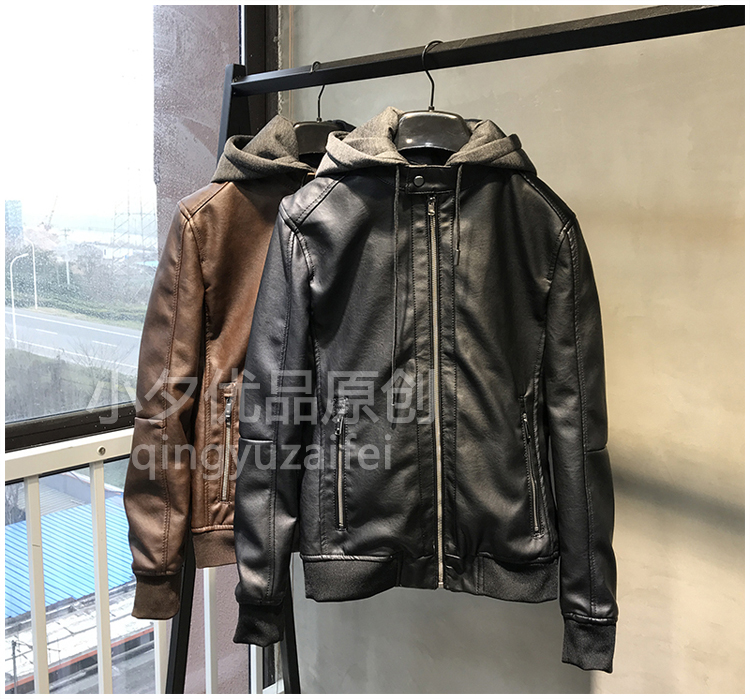 Mùa thu đông 2018 khâu áo khoác giả da trùm đầu 8281/358 áo khoác da 4341/497 08281358800 áo khoác dù nam
