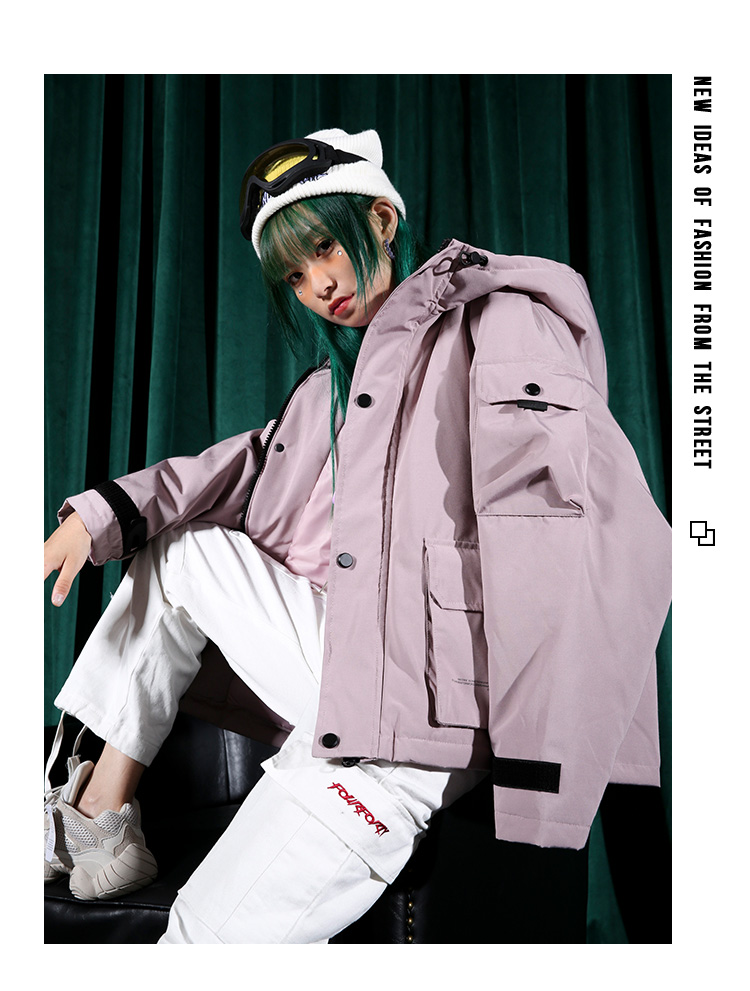 Ẩn mình trong thành phố mùa đông đường phố hip hop macaron nhiều màu áo trùm đầu lỏng cho nam và nữ áo phao dáng dài