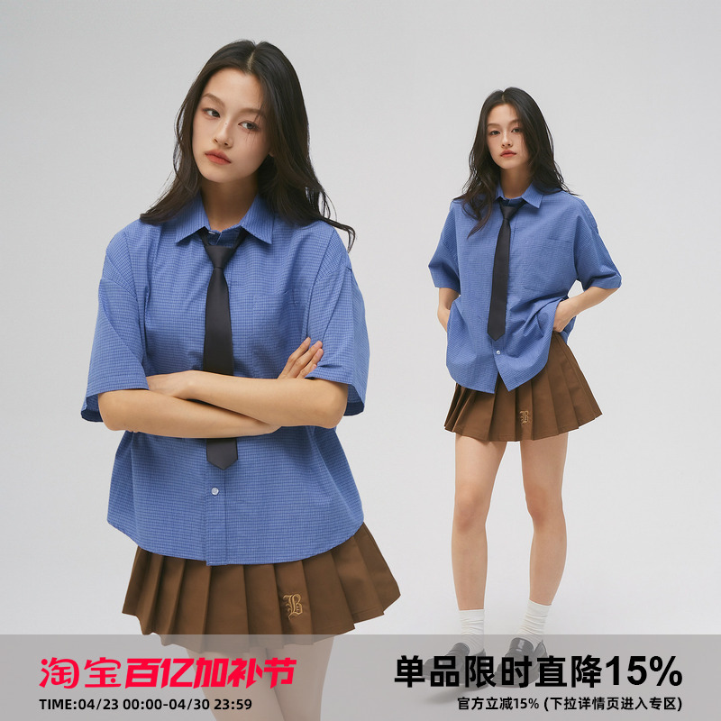 Lan Shi (Clamisgold) *The World Is Blue* Plaid Short-Sleeved Shirt, Cool and Loose Cotton Shirt