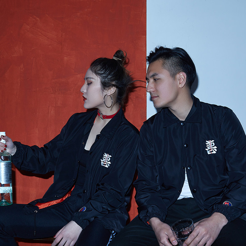 隐于市/clamisgold 中国风善恶刺绣教练夹克 男女情侣款外套潮
