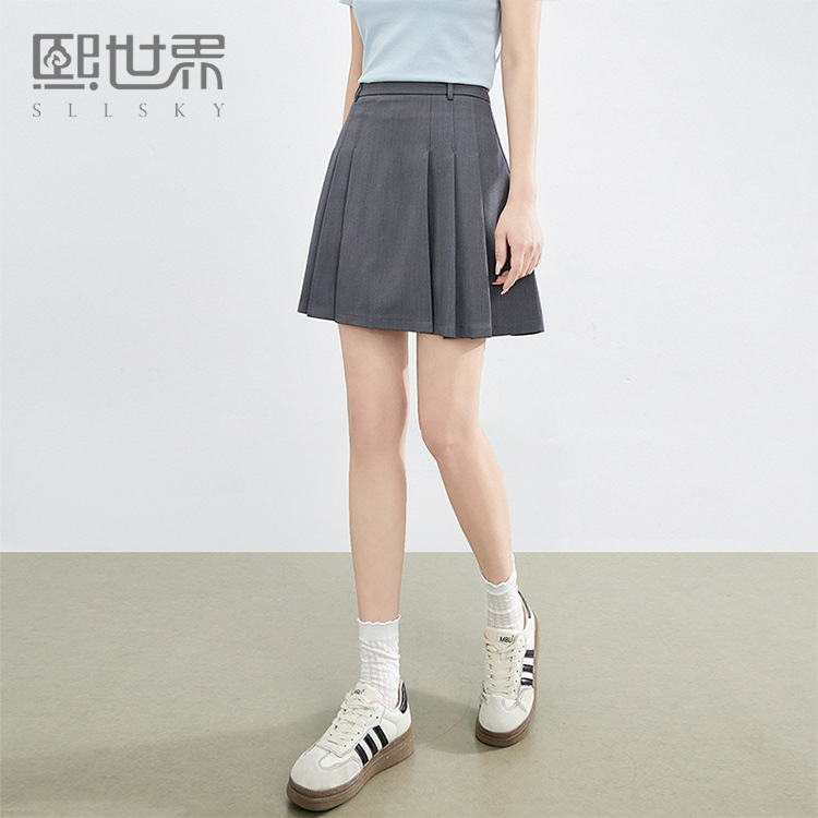 Xi World ブラック 不規則プリーツ ミニスカート レディース 2025年夏新作 通勤 カレッジスタイル Aラインスカート