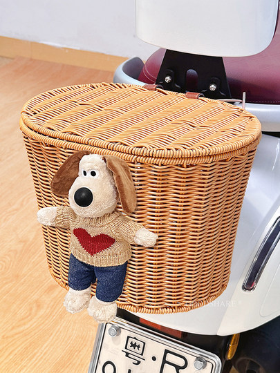 Electric Bike Rear Basket with Cover, Cute Cartoon Design, Large Capacity, Storage for Electric Scooter, Helmet Holder, Storage Solution